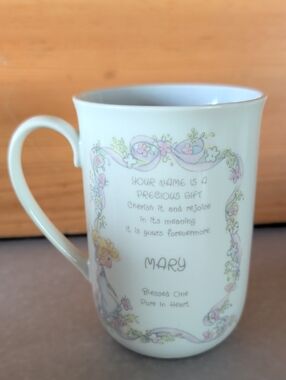 1990 Precious Moments, Personalized White Ceramic Gift Mug - Mary.